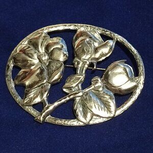 🎬Vintage 925 Oval Floral Brooch